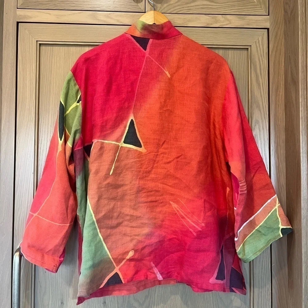 Farley Farley 100% Linen Abstract Art to Wear Relaxed Blazer Jacket